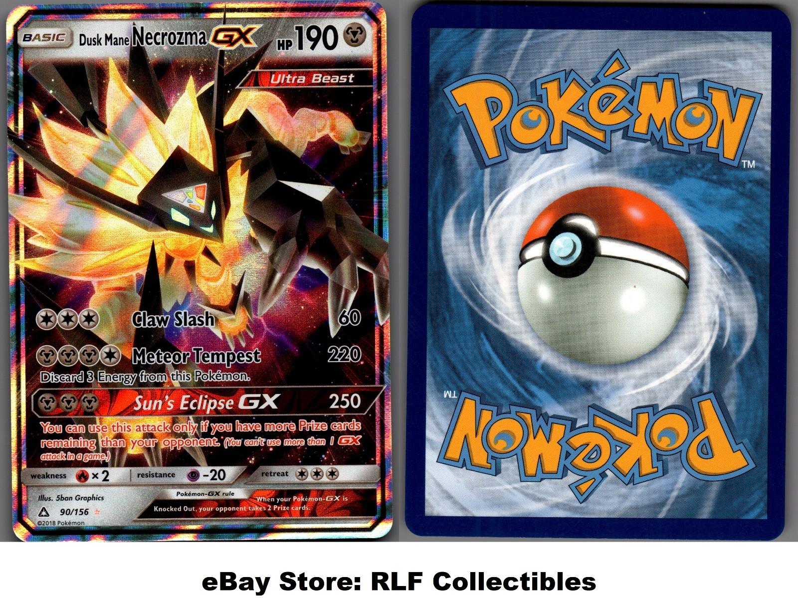 2018 Pokemon, S&M Ultra Prism, #90/156 Dusk Mane Necrozma GX, Holo Ultra Rare