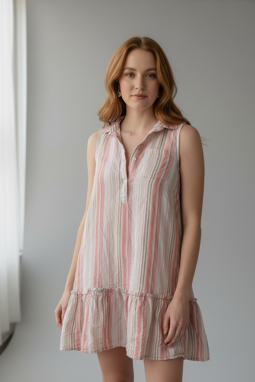 Time And Tru Women’s S 4-6/ Pink /Brown/White/ Casual Short Dress