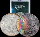GSA 1881-CC Morgan Silver Dollar NGC MS65 Gem w/CAC Vivid Bank Bag Rainbow Toned