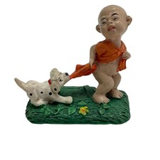 Estatuilla de resina de perro dálmata niño pequeño monje Budda de colección miniatura única rara