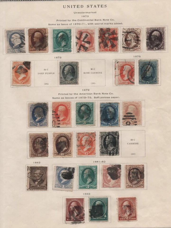 US 1869–1894 COLLECTION OF 74 STAMPS ALL USED ON OLD SCOTT ALBUM PAGES - Image 2 of 3