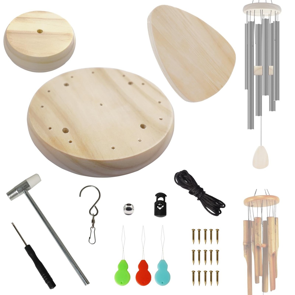 Wind Chime Parts, 28 PCS Windchime Repair Kit Including Round Top