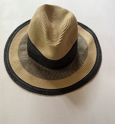 NWT HALOGEN NORDSTROM Straw Floppy Sun Hat  Natural/ Black Women s O/S