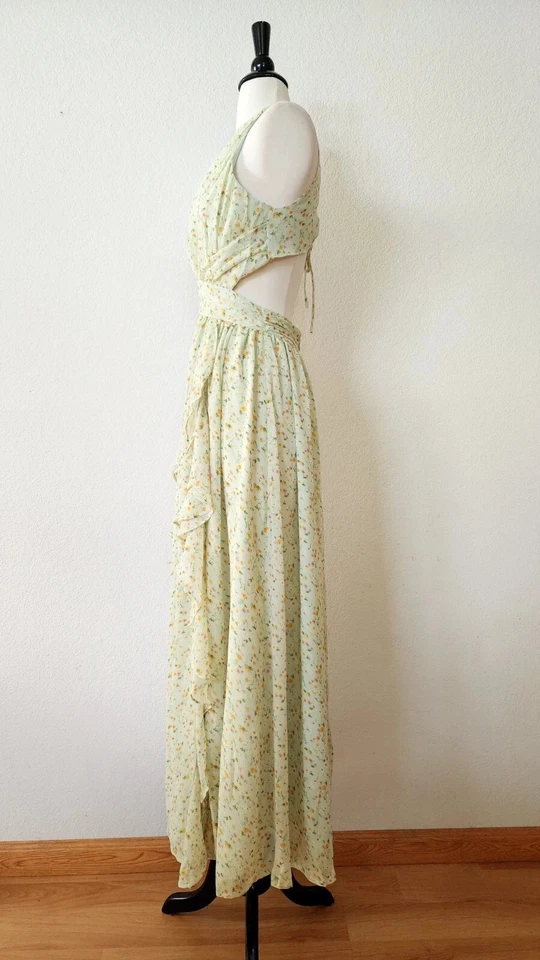 Nuevo Maxi Vestido Anthro Talla Pequeña Floral Verde Coqueta Con Cordones Baile de graduación Formal Foto 2 de 4