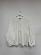 Women's Cos Balloon-Sleeve Button Pima Cotton Blouse in White Size UK 14