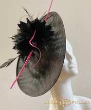 Kentucky Derby Royal Ascot Hat Black Saucer Fascinator Hot Pink Bridal Del Mar