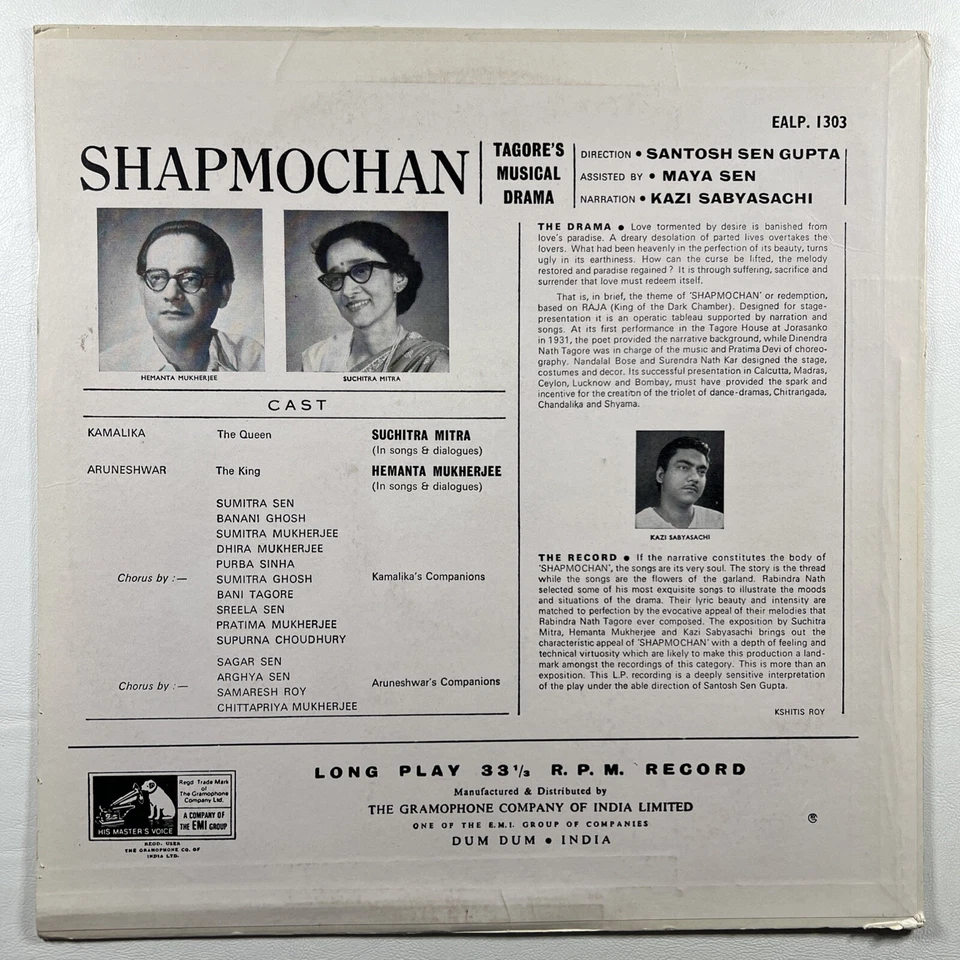 Rabindranath Tagore “Tagore’s Shap Mochan” LP/EMI EALP.1303 (EX) 1966 India Foto 2 de 4