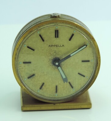 Vintage Appella Handaufzug Kleine Tischuhr / Vergoldet