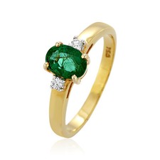 18K Yellow Gold 0.74ct Emerald Diamond Ring Jewelry Solitaire Dark Green Stone