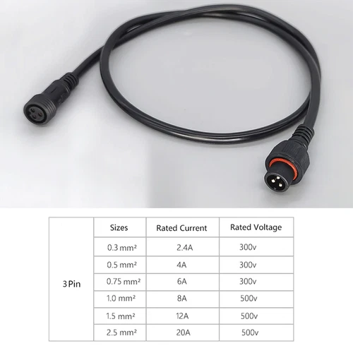 3Pin IP67 Waterproof Outdoor Extension Cable Connector Male Female Plug 0.5M-10M - Picture 4 of 11