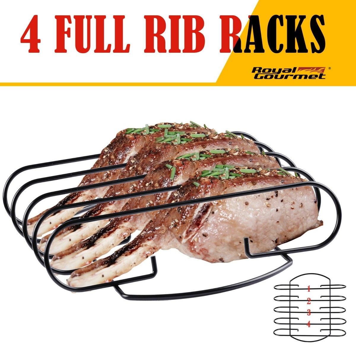 Royal Gourmet BBQ Rib Rack Non-Stick Standing Rib Holder Full