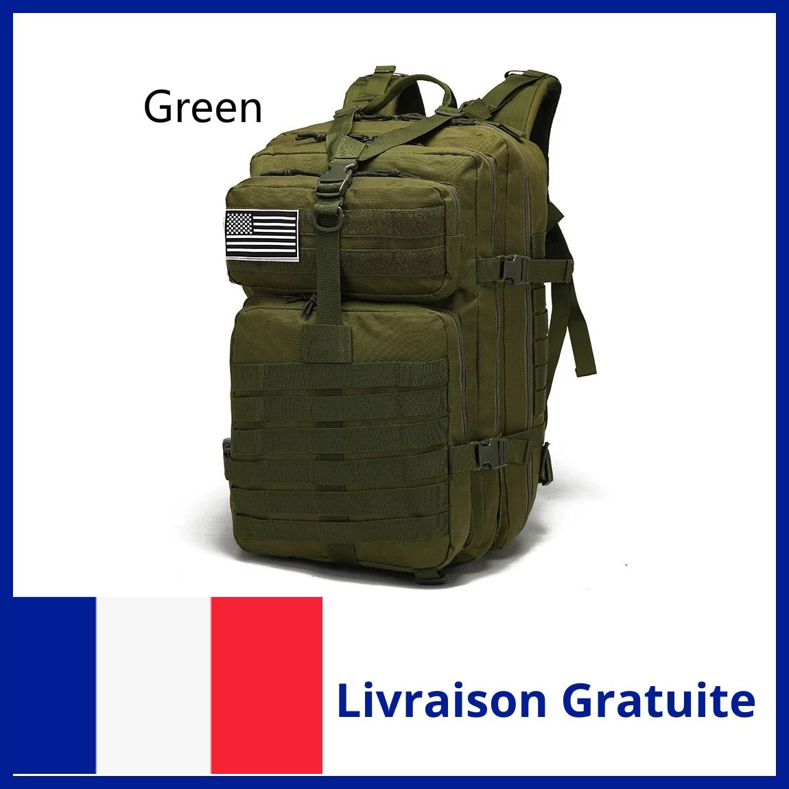 Sac à Dos Tactique Militaire 46L – 50x30x30 Cm, Polyester 901D Imperméable, Renforcé, Respirant, Pour Randonnée Et Survie