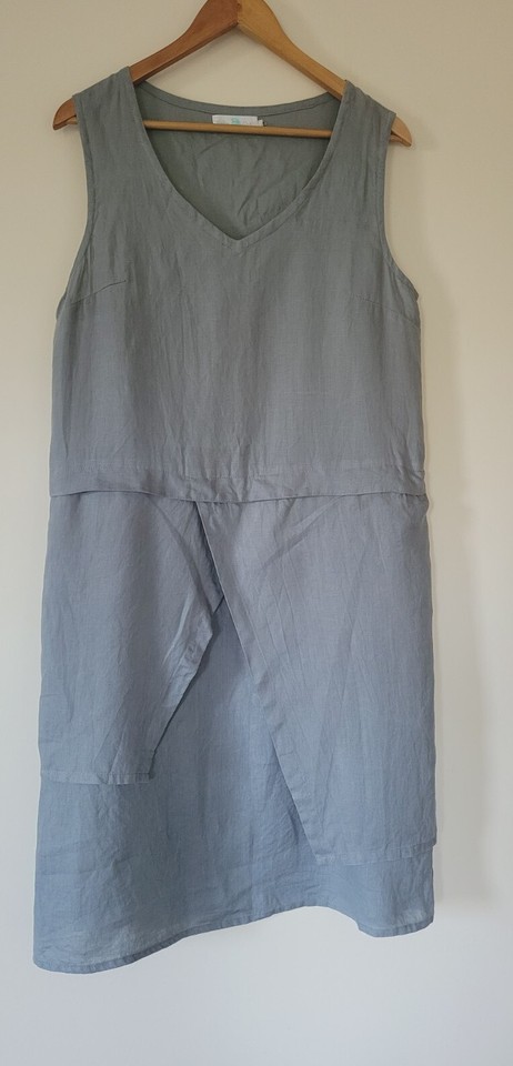 Ruby Grace size L Large smoky blue linen dress midi shift