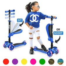 Hurtle 3-Wheeled Scooter for Kids-Built-in LED Lights, and Foldable Comfort Seat