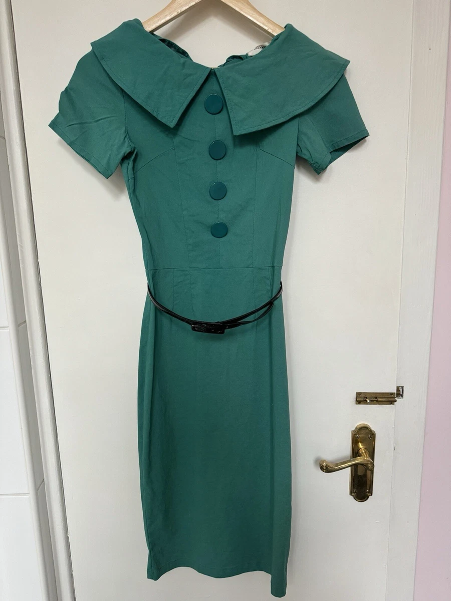 bettie page green dress Bettie Page Vivian Dress in Forest Green Vixen Kitty Vintage