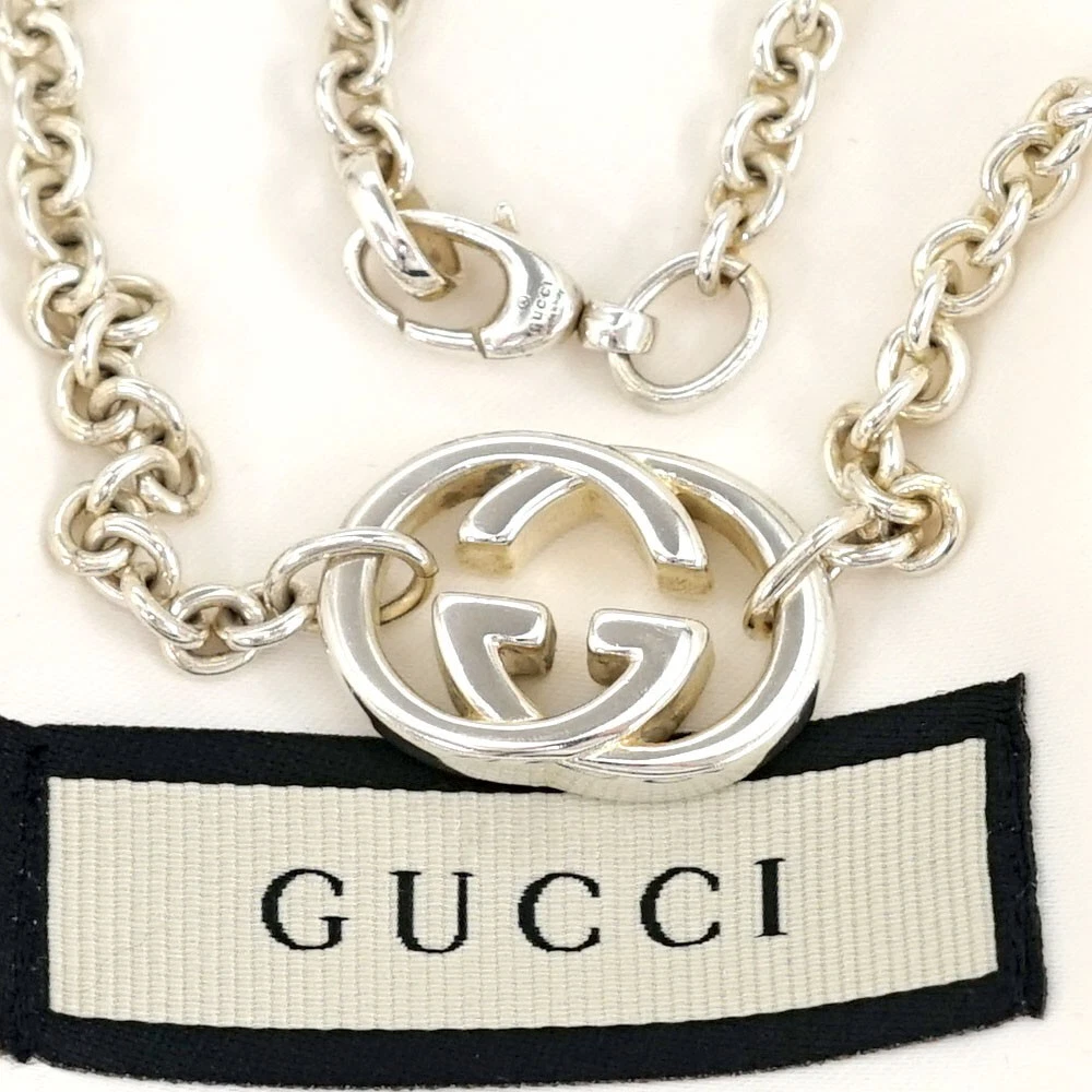 Collana Ciondolo Logo Gucci G 17" Argento 925 Autentica con Borsa l1141