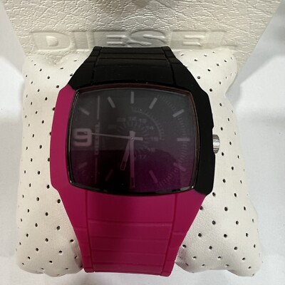 DIESEL WATCH DZ1425 SILICON RUBBER BAND PINK AND BLACK | eBay