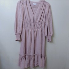 Calvin Klein Boho Tiered Dress Mauve Size 4 Crinkle Look V-neck 3/4 Sleeves 