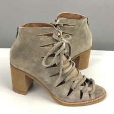 Jeffrey Campbell CORWIN Cut Out Suede Leather Open Toe Booties 9 Taupe