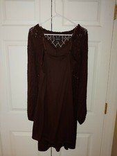Women Adrianna Papell Brown V Neck Knit Sweater Fall Winter Dress Size S