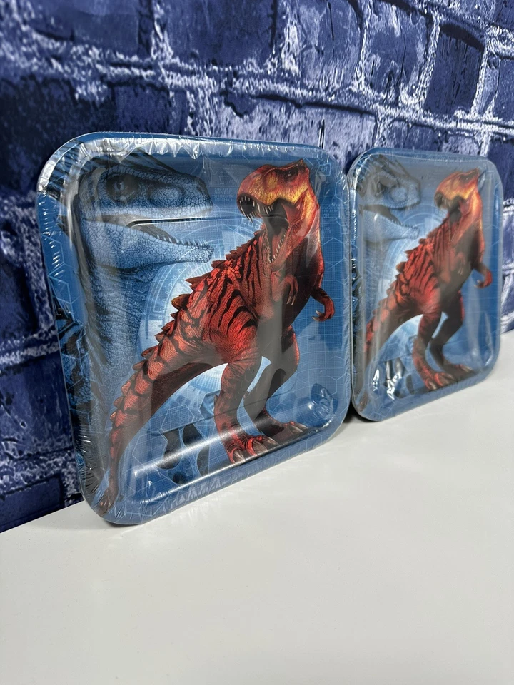 PLATOS DE PAPEL GRANDES HÍBRIDOS JURASSIC WORLD Dino 16pk suministros de fiesta de cumpleaños azul Foto 2 de 4