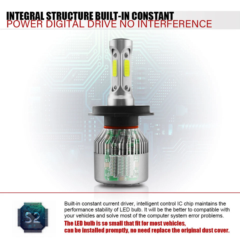 Kit de 2 caras H4 9003 Super Blanco 630000LM faros LED haz alto bajo 6500K Foto 4 de 4