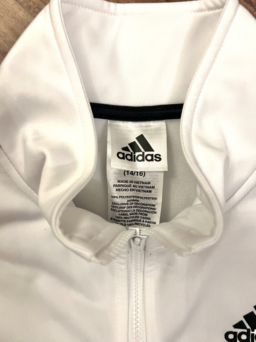 Boys ADIDAS White Full Zip Mock Neck Track Athletic Jacket