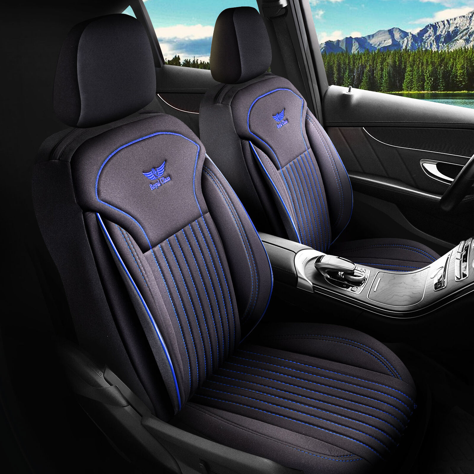Sitzbezüge passend für Jaguar F-Pace (Schwarz-Blau)