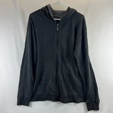 Comfortable Unisex Black Long Sleeve Full Zip Hooded Lightweight Jacket Size L