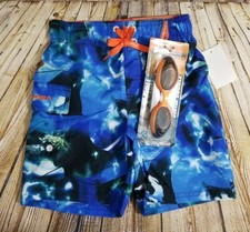ZEROXPOSUR Boys Size 4 Small UPF 50 Swim Trunk Cargo Pocket Stingray Goggles NWT