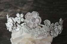 Amazing Shiny Round  Marquise Shape 43.60CT CZ 925 Silver Flower Design Tiara