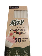 PACK Of Serv Extra Long Compostable White Straws 50 Count 8 Inches