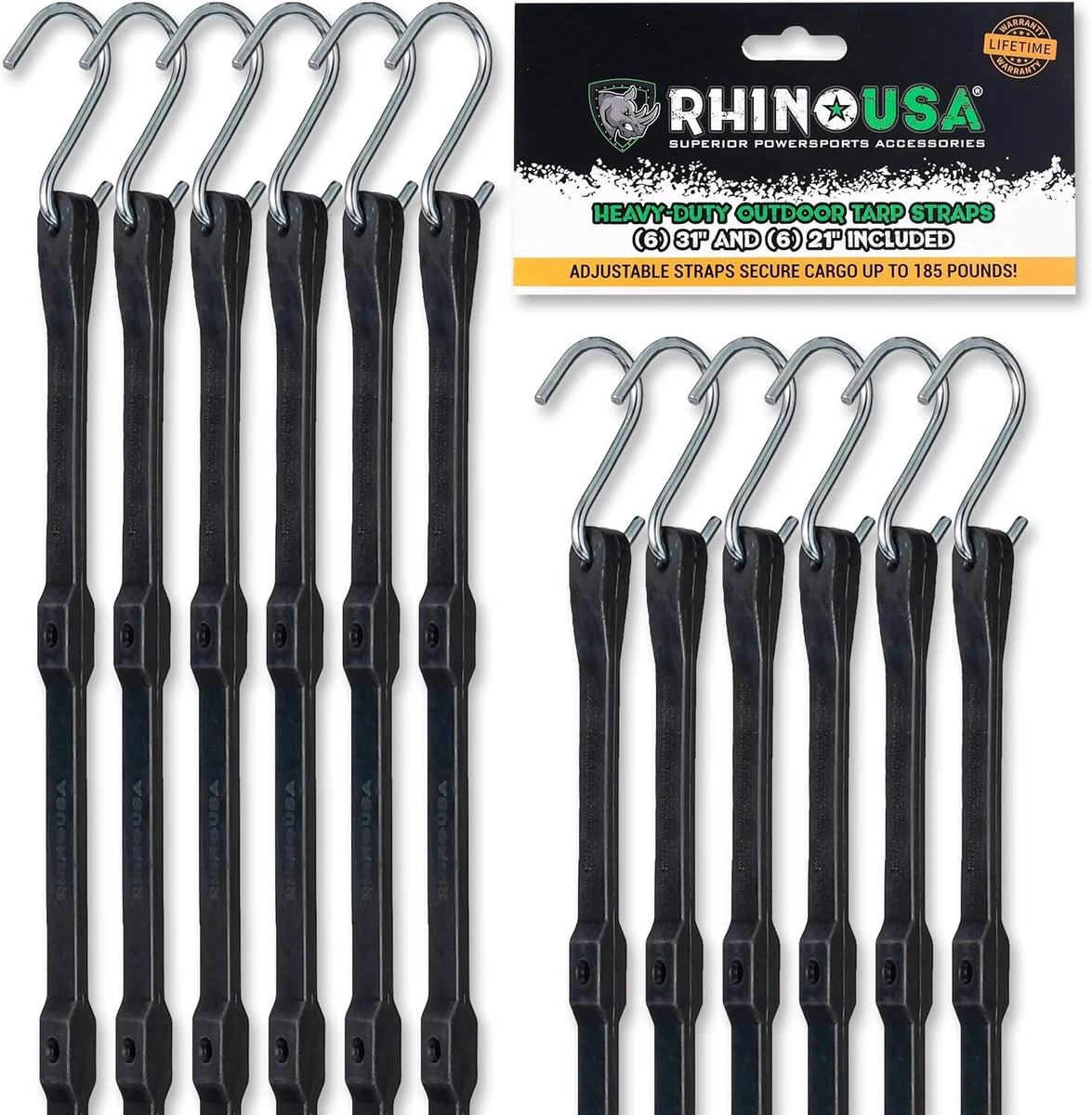 Rhino USA Rubber Bungee Cords Heavy Duty Outdoor with Adjustable