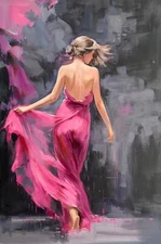 (肖像定制)手绘油画 抽象油画 舞会美女 极简主义 现代风格 电影般 室内设计 画布上的现代艺术(无框架)