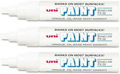 Uni-Paint 63743 PX-30 Oil-Based Permanent Marker, Bold Line, White, 3-Pack