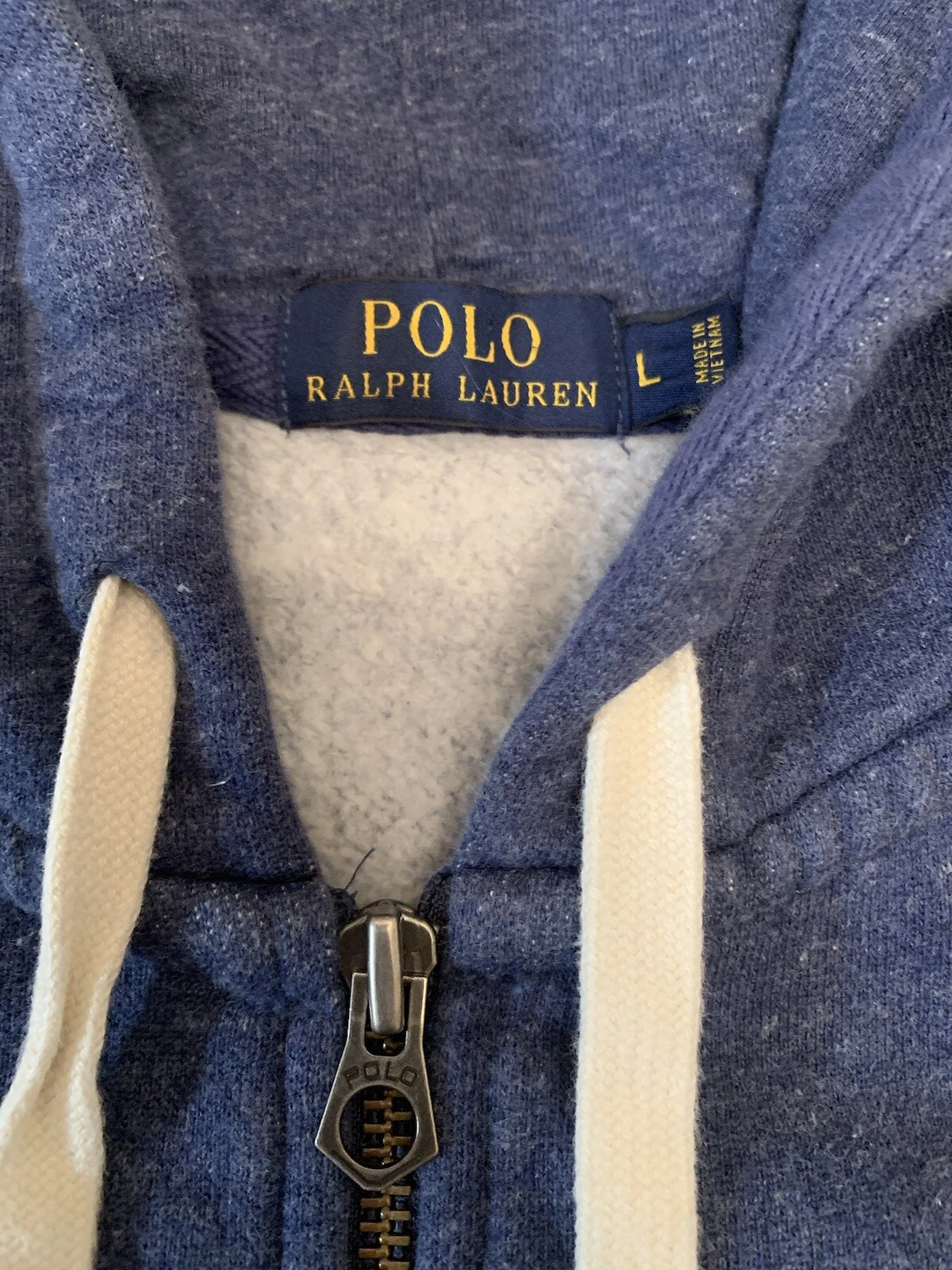 Polo Ralph Lauren Full Zip Hoodie Mens L Heathered Blue Sweatshirt Heavy Pony