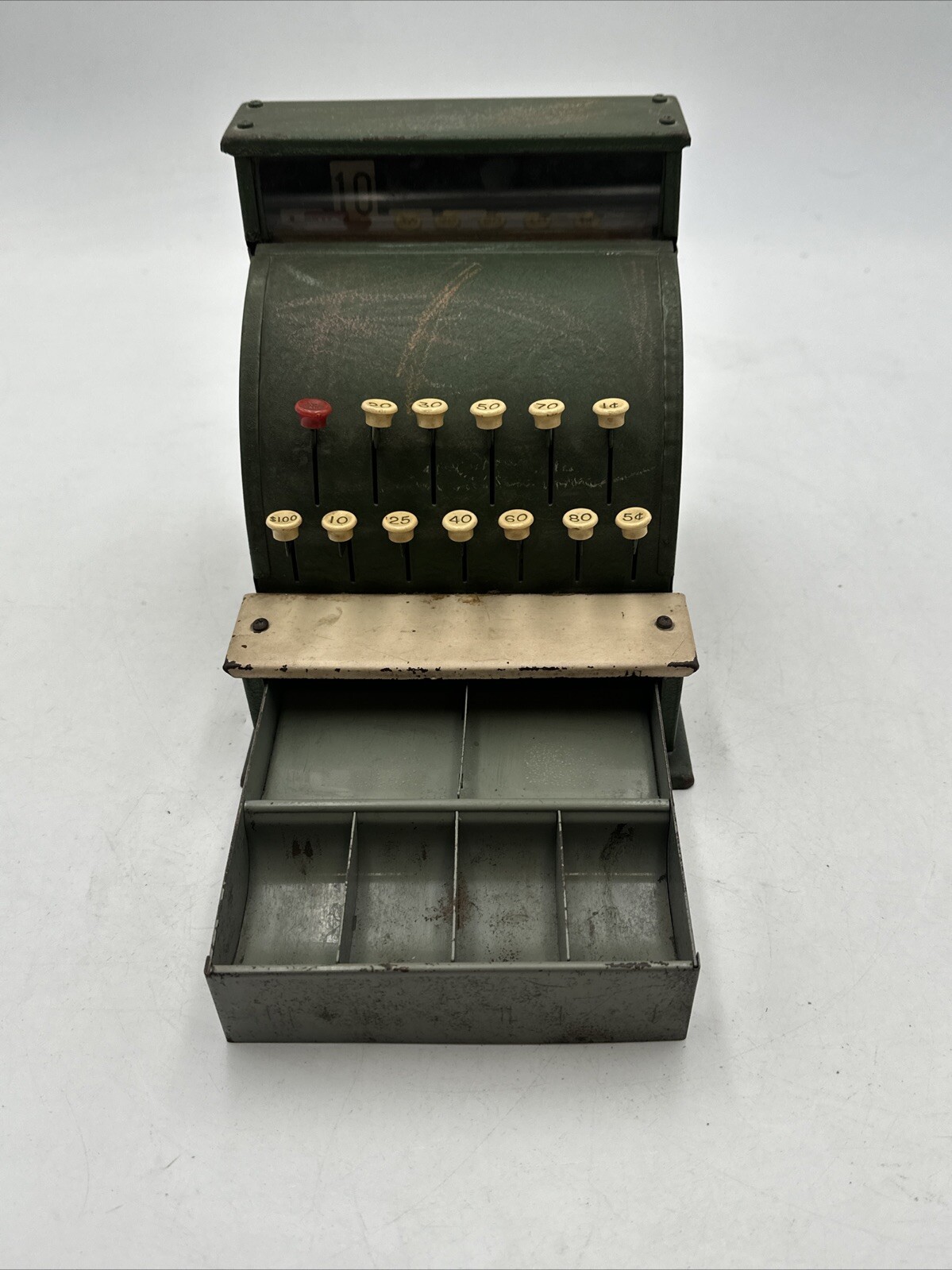 как выглядит Vntg Tom Thumb Toy Cash Register Green Metal 1950 Western Stamping Co USA Works фото