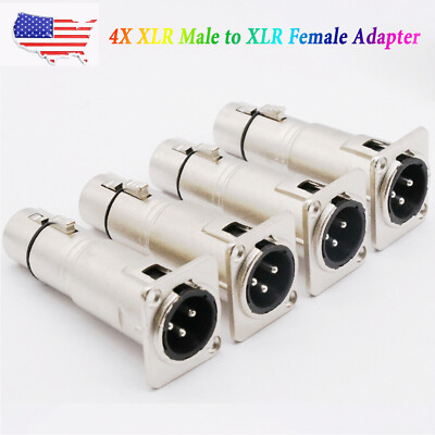 4 x XLR Male To XLR Female Feed/Pass Thru Connector Adapter For D Panel Mounting
