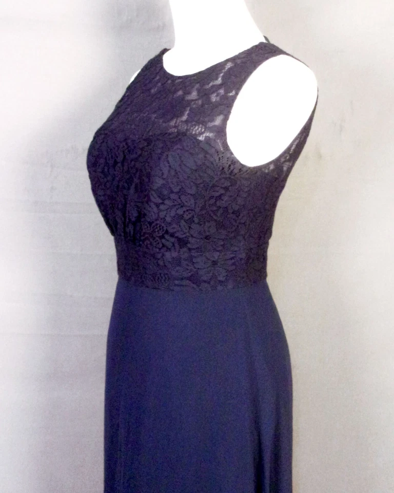 Usado en Excelente Condición Jazmín B2 Azul Marino Formal Imperio Vestido Vestido Ojales Corpiño Baile de graduación Talla 2 Foto 3 de 4