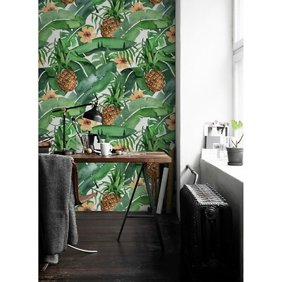 Tropical Leaves & Pineapple Non-Woven wallpaper Traditional home wall mural