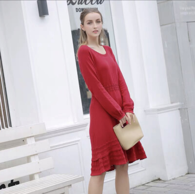 Sweater Dress Red A Line Fit and Flared Scoop Neck Long Sleeve | eBay