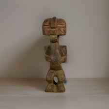 Authentic African Wooden Statue Hand Carved Tribal Figure / Bronze