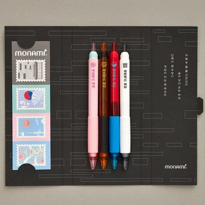 NEW Monami FX ZETA Korean Tradition Edition Set of Ballpoint Pens Stickers