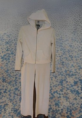 Y2K Bebe Women’s White Velour Hoodie Lounge Pants Tracksuit Small  (Approx)