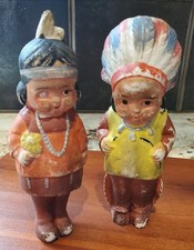 Vintage Native American Indian Kids Boy Girl 5" Figurine Set Porcelain Bisque