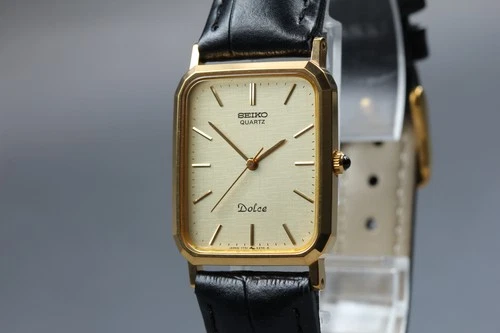 [Near MINT] Vintage SEIKO Dolce 7731-5240 Gold Dial Quartz Men Slim Dress Watch
