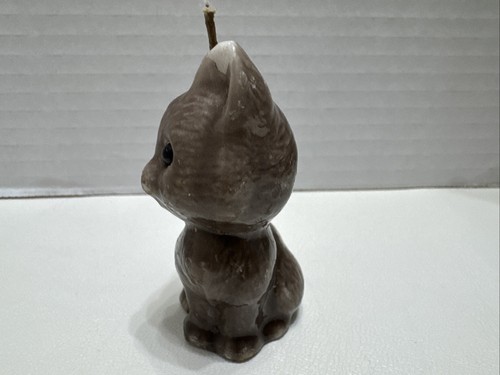 Vintage MCM Gray Cat Candle Molded Wax Statue Figure 2.5” Tall - Picture 2 of 5