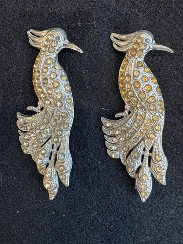 Antique Vtg Art Deco Rhinestone Peacock Bird Of Paradise Brooches 3”
