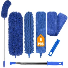 Cobweb Duster with Extension Pole, 6PCS Microfiber Feather Duster for High Ce...