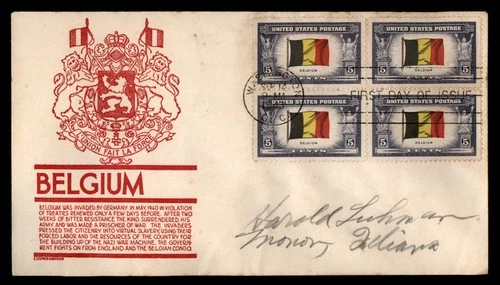 Mayfairstamps US FDC 1943 Washington DC block Belgium flag First Day Cover aax_3